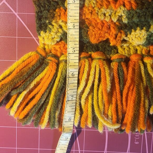 Vintage Retro 70s Handcrafted Chunky Crochet Green Orange Yellow Cozy Boho Scarf - Picture 6 of 7